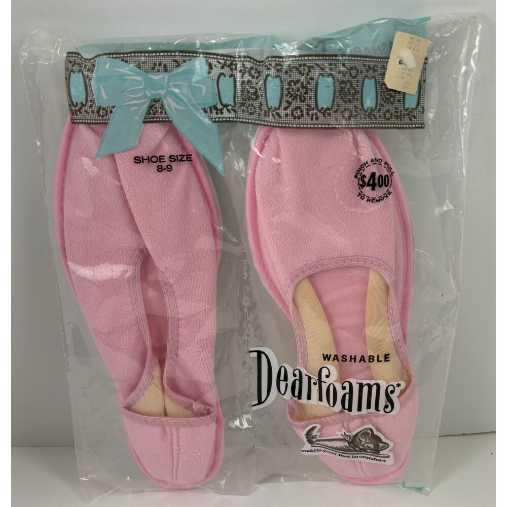 VTG Dearfoams Slippers Pink Knit Washable NOS Women's 8-9 House Shoes Retro NIP